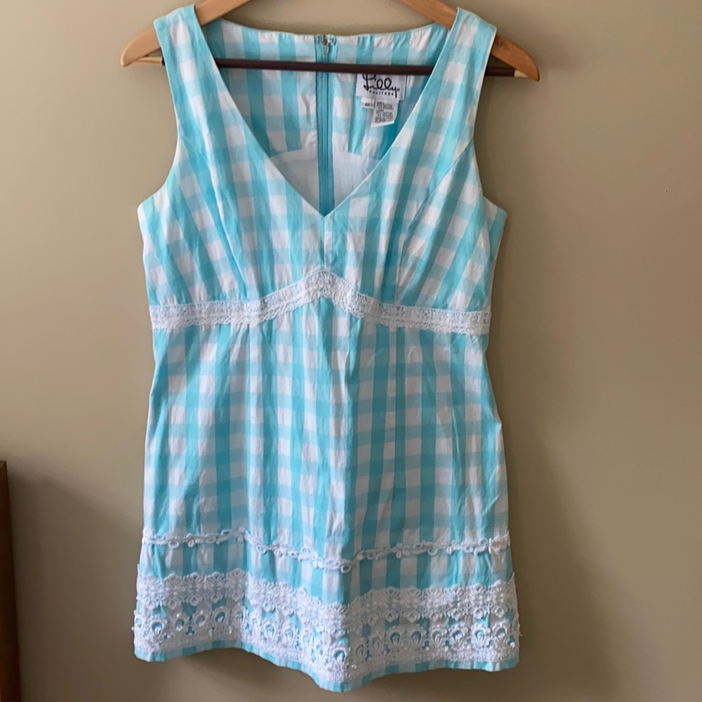 Lilly Pulitzer White Label Tiffany Blue Gingham V-Neck Tunic